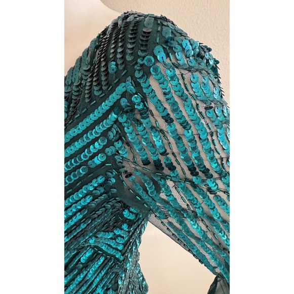 Aidan Mattox Sequin Beaded Cocktail Dress Emerald Green V Neck Long Sleeve US 4 - Picture 16 of 16
